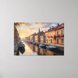 Impressão Em Tela Barcos num canal com edifícios no fundo