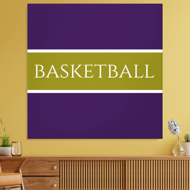 Impressão Em Tela BASKETBALL Athletic Purple Golden Olive Stripes  (Insitu(Sala de estar))