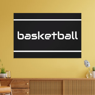 Impressão Em Tela BASKETBALL Esportivo Texto Branco Listras Em Preto