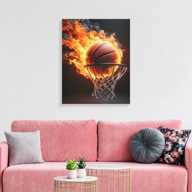 Impressão Em Tela Basquete Flaming No Hoop (Insitu(Sala de estar))