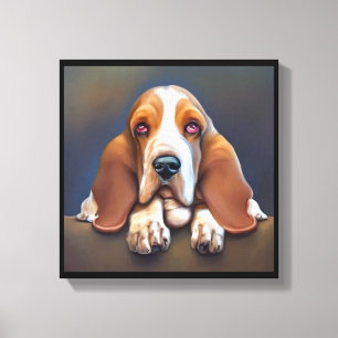 Impressão Em Tela Basset Hound - Retrato de Cachorro
