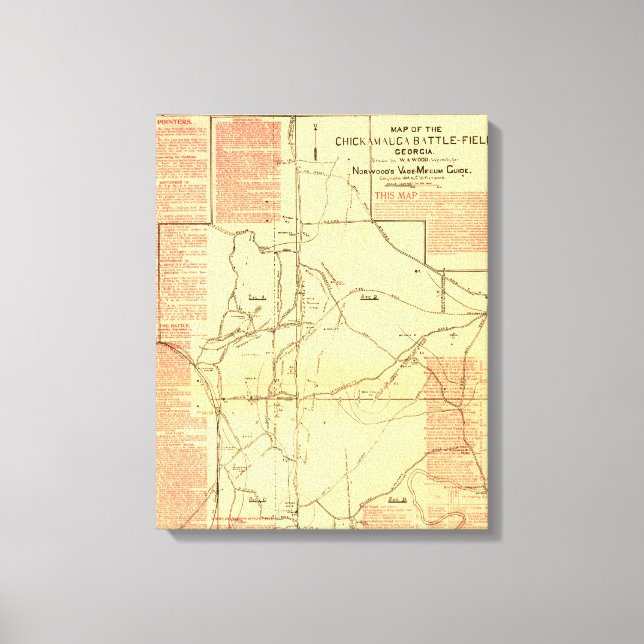 Impressão Em Tela Batalha de Chickamauga - Mapa Panorâmico da Guerra (Frente)