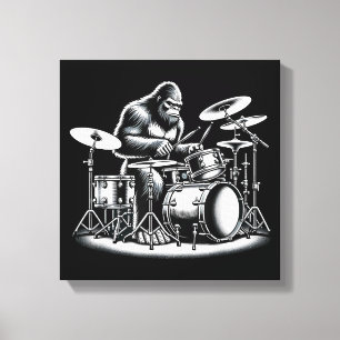 Impressão Em Tela Baterista Pé-Grande Sasquatch Tocando Tambores Mús
