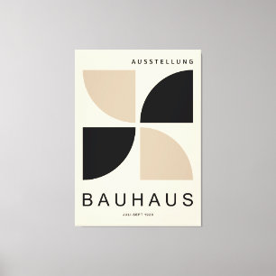 Impressão Em Tela Bauhaus Bege Preto Geométrico Quarto de Círculo