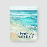 Impressão Em Tela Beach Happy Place Starfish Ocean Waves Coastal<br><div class="desc">Adicione uma vibração sobre o mar e o ar salgado às suas paredes com esta impressão de canvas costeira com ondas oceânicas de turquesa tropical aquática,  estrelas de coral e legenda "a praia é meu lugar feliz" em uma letra azul marinho náutica. Arte por KL Stock</div>