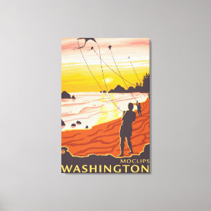 Impressão Em Tela Beach & Kites - Moclips, Washington