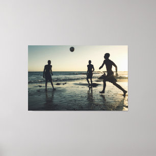 Impressão Em Tela Beach Soccer Silhouettes at Sunset Shore