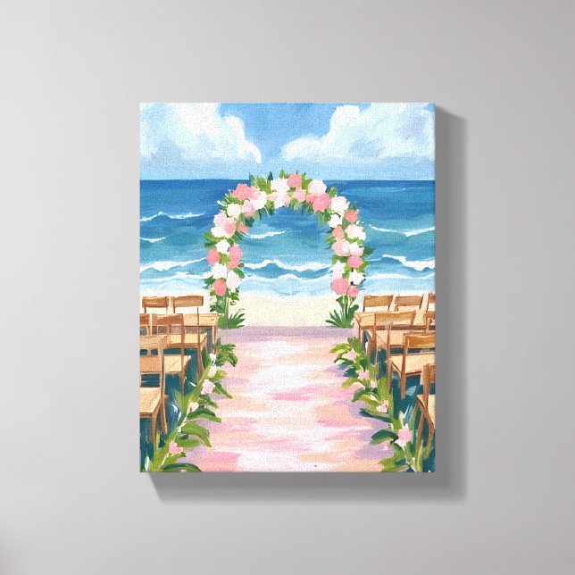 Impressão Em Tela Beach Wedding Aisle Floral Watercolor (Frente)