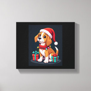 Impressão Em Tela Beagle Xmas Lighting Papais noeis Beagle Dog Natal