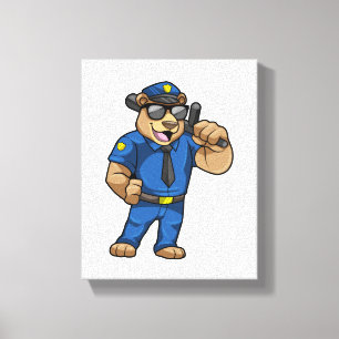 Impressão Em Tela Bear as Police officer with Baton