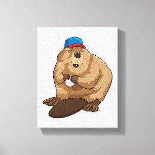 Impressão Em Tela Beaver no Baseball com Baseball