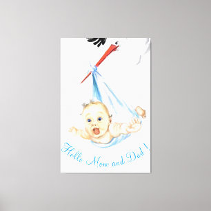 Impressão Em Tela Bebê de Carregando de Stork - Desenho de Cartoon 