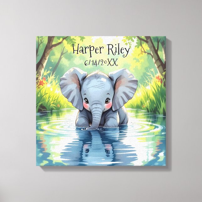 Impressão Em Tela Bebê Elefante Adorável e Reflexo Personalizado (Frente)