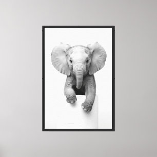 Impressão Em Tela Bebê Elefante Adorável Espiando por Cima do Papel