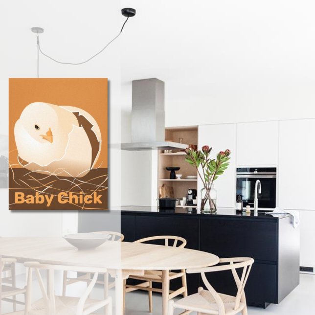 Impressão Em Tela Bebê Pintinho Morcendo Cozinha Laranja (Baby Chick Hatching Orange Kitchen Canvas Print)