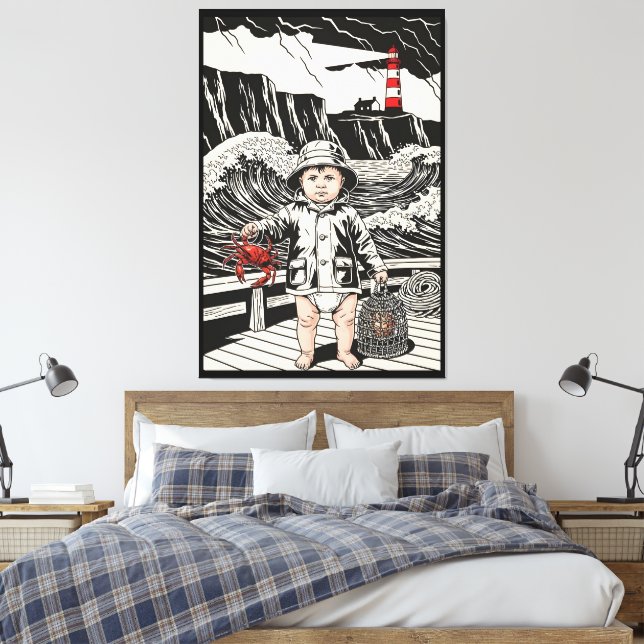 Impressão Em Tela Bebê Vitoriano - Bebê Engraçado Pescador de Peixes (Insitu(Quarto))