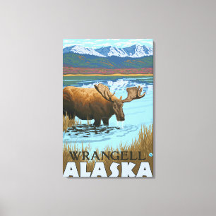 Impressão Em Tela Bebendo dos alces no lago - Wrangell, Alaska