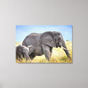 Impressão Em Tela Bebês Mais Pobres Elefante Africano e Mãe
