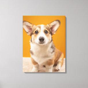 Impressão Em Tela Bebês Mais Pobres   Retrato de Corgi em laranja