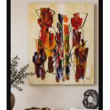 Impressão em Tela Bege de Casal Abstrato Vermelho