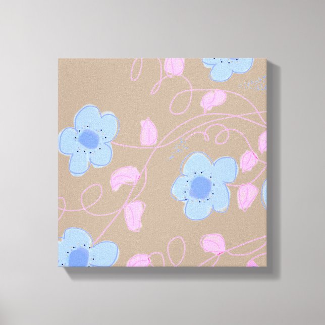 Impressão Em Tela Beige com Floral Rosa e Azul (Frente)
