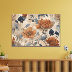 Impressão Em Tela Beige Laranja Queimado Marinho Azul