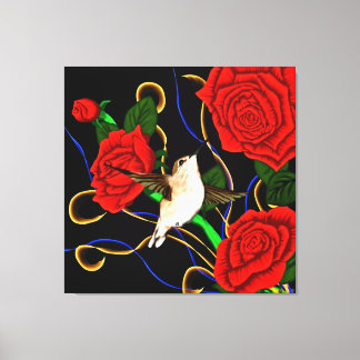 Impressão Em Tela Beija-flor e Rosas