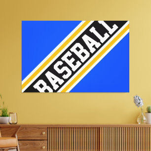 Impressão Em Tela BEISBASEBOL Azul Brilhante Laranja Preto Bold List