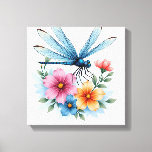 Impressão Em Tela Bela Arte de Aquarela de Libélula Amante de Inseto