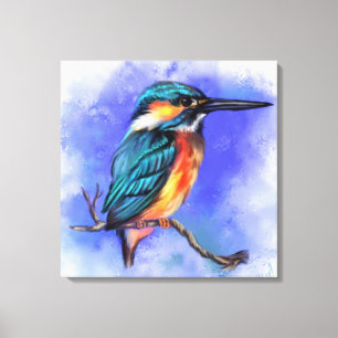 Impressão Em Tela Bela Ave Kingfisher - Arte de Aquarela 