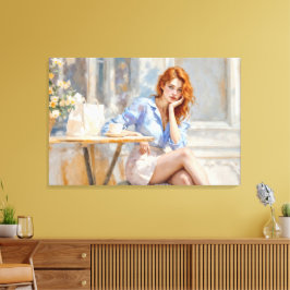 Impressão Em Tela Bela cabeleira vermelha sentada em um café, soft a