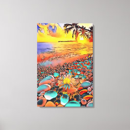 Impressão Em Tela Bela Paisagem do Pôr do Sol em Pintura de Arte Dig