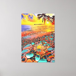 Impressão Em Tela Bela Paisagem do Pôr do Sol em Pintura de Arte Dig