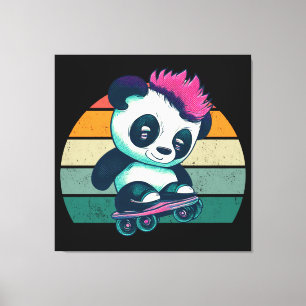 Impressão Em Tela Bela Panda Bela com Mohawk Skater Panda