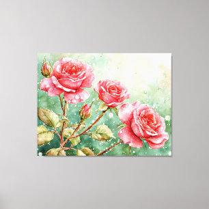 Impressão Em Tela Bela Pintura em Aquarela de Rosas Vermelhas
