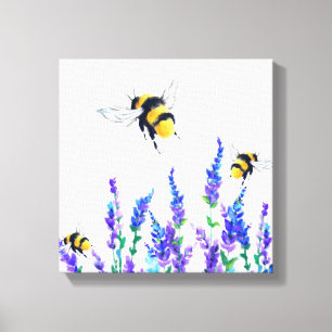 Impressão Em Tela Belas Flores de Primavera e Abelhas Voando - Desen