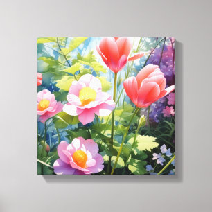 Impressão Em Tela Beleza florescente: Flores rosa e amarelas