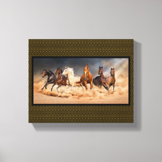 Impressão Em Tela Beleza na Areia... Cavalos em Execução (Frente)