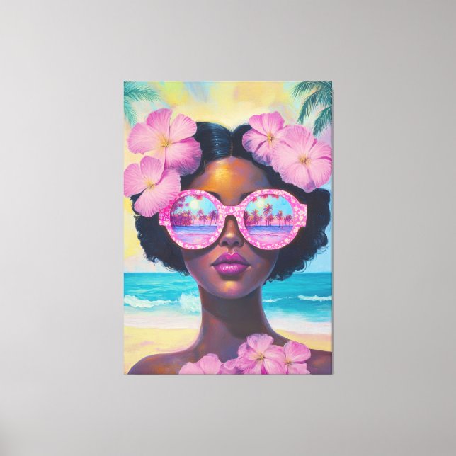 Impressão Em Tela Beleza tropical em tons de rosa (Frente)