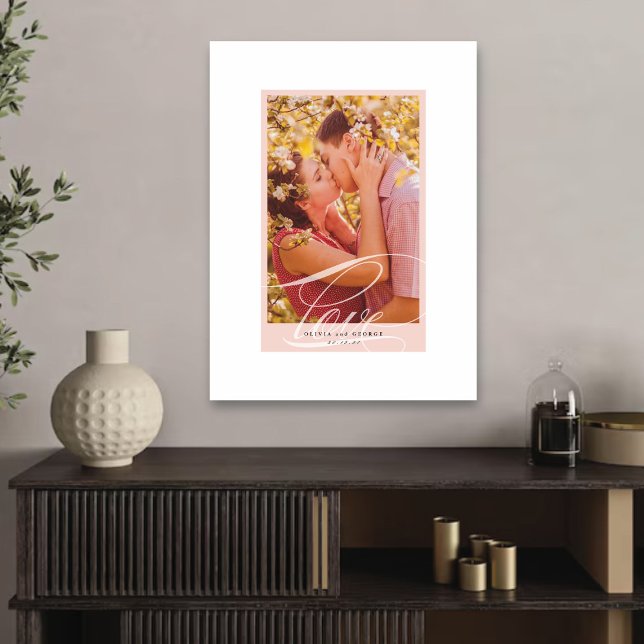Impressão Em Tela Belo Amor Script com Borda Rosa Foto de Casamento (Beautiful Love Script Pink Border Wedding Photo Canvas Print @ fat_fa_tin)