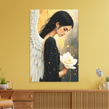 Belo Anjo Gótico e Rosa Branca Celestial