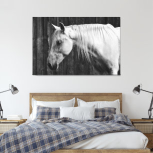 Impressão Em Tela Belo Cavalo Branco Preto e Branco