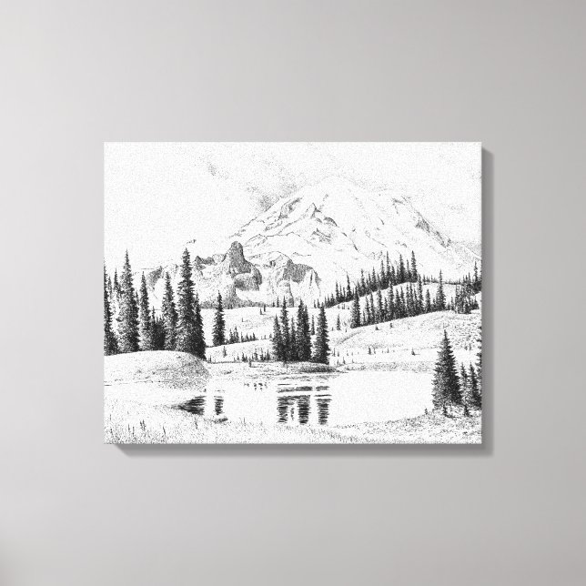Impressão Em Tela Belo Lápis Desenho do Monte Rainier (Frente)