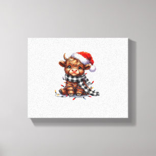 Impressão Em Tela Belo Natal Luzes de Highland Vaca Engraçada Natal