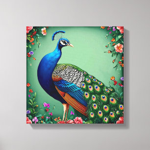 Impressão Em Tela Belo pavão floral de fundo