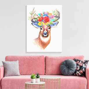 Impressão Em Tela Belo Stag com Flores Multicoloridas