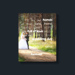 Impressão Em Tela Bênção da Foto Personalizada de Casamento de Mãos<br><div class="desc">Adicione a sua própria foto a esta bela canvas com o poema Bênção das Mãos. Aqui, a primeira linha ("Estas são as mãos do seu melhor amigo ... ") é escrita em um estilo tipográfico moderno em branco, em camadas sobre sua foto personalizada. Esta é uma bela marca personalizada do...</div>