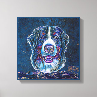 Impressão Em Tela Bernese Mountain Dog Blue Starry Night Painting