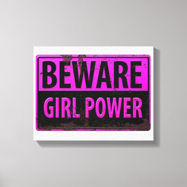 Impressão Em Tela BEWARE Girl Power - Sinal de perigo preto-rosa (Frente)