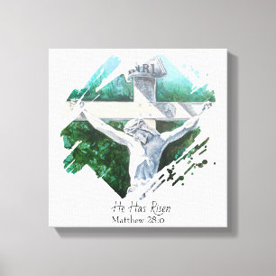 Impressão Em Tela Bíblia Verse Cross Ele É Risen Faith Personalize